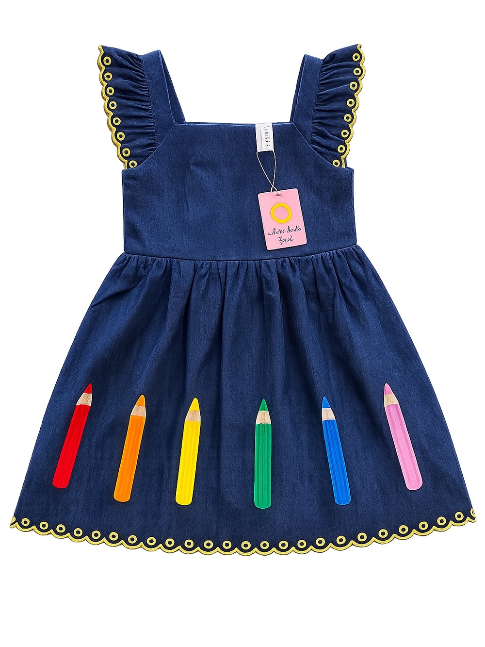 NWT Mia Belle Girls Back to School colored Pencil Denim Dress Size 6/6X Boutique